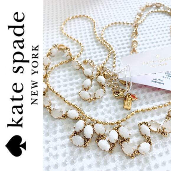 KATE SPADE NWT Necklace – Double Strand Long Gold & White Seastone Necklace - Picture 4 of 9